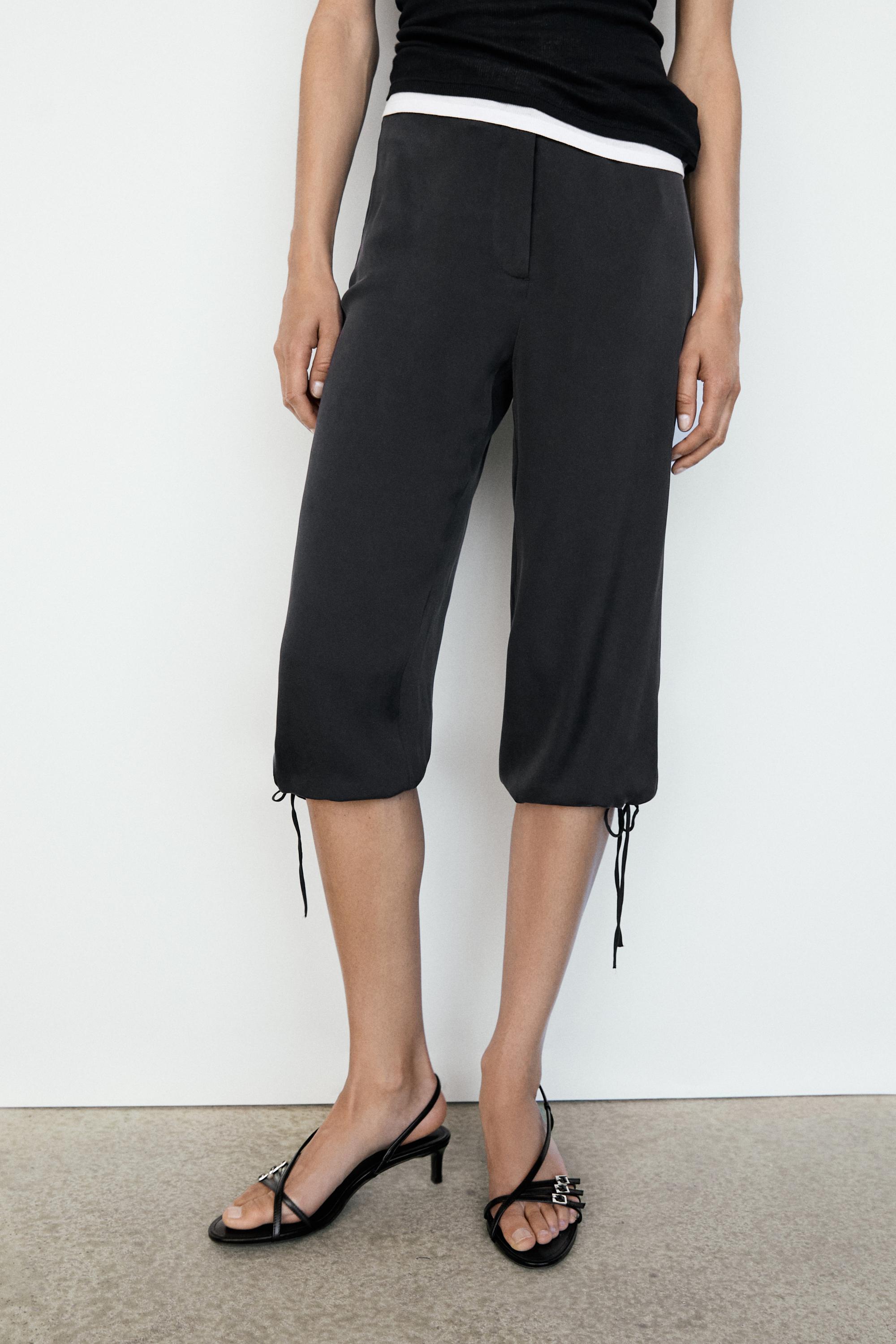 Silk blend tie-hem capri pants